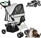 PawHut Dog Stroller, One-click Folding Pet Stroller with Cup Holder, 4 Wheels Travel Carrier w/Brakes, 360° Swiveling Front Wheels, Storage Basket, for XS/Small Dogs Cats, Grey