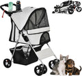 PawHut Dog Stroller, One-click Folding Pet Stroller with Cup Holder, 4 Wheels Travel Carrier w/Brakes, 360° Swiveling Front Wheels, Storage Basket, for XS/Small Dogs Cats, Grey