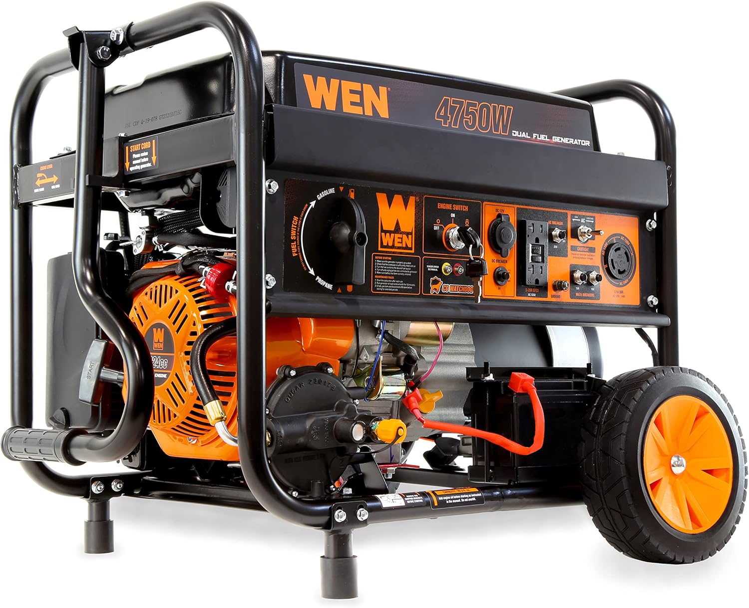 WEN 4,750-Watt 120V/240V Dual Fuel Portable Generator with Wheel Kit and Electric Start (DF475T)