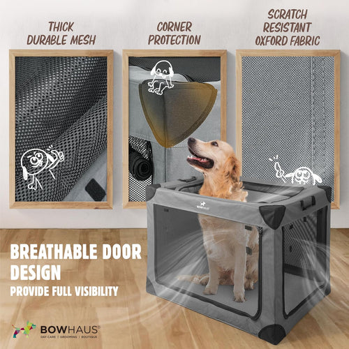 30 Inch Portable Travel Dog Kennel for Small Dogs with Durable Mesh Windows and 2 Storage Pockets, Indoor & Outdoor for Car, Soft-Sided Collapsible Dog Crate with 4 Breathable Mesh Door