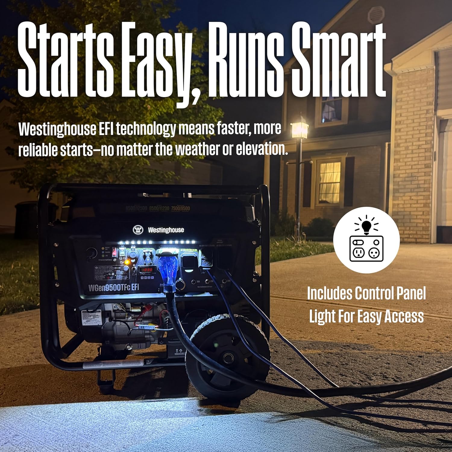 Westinghouse 12500 Peak Watt EFI Tri-Fuel Home Backup Portable Generator, Remote Electric Start, Transfer Switch Ready, Gas, Propane, and Natural Gas Powered, CARB Compliant