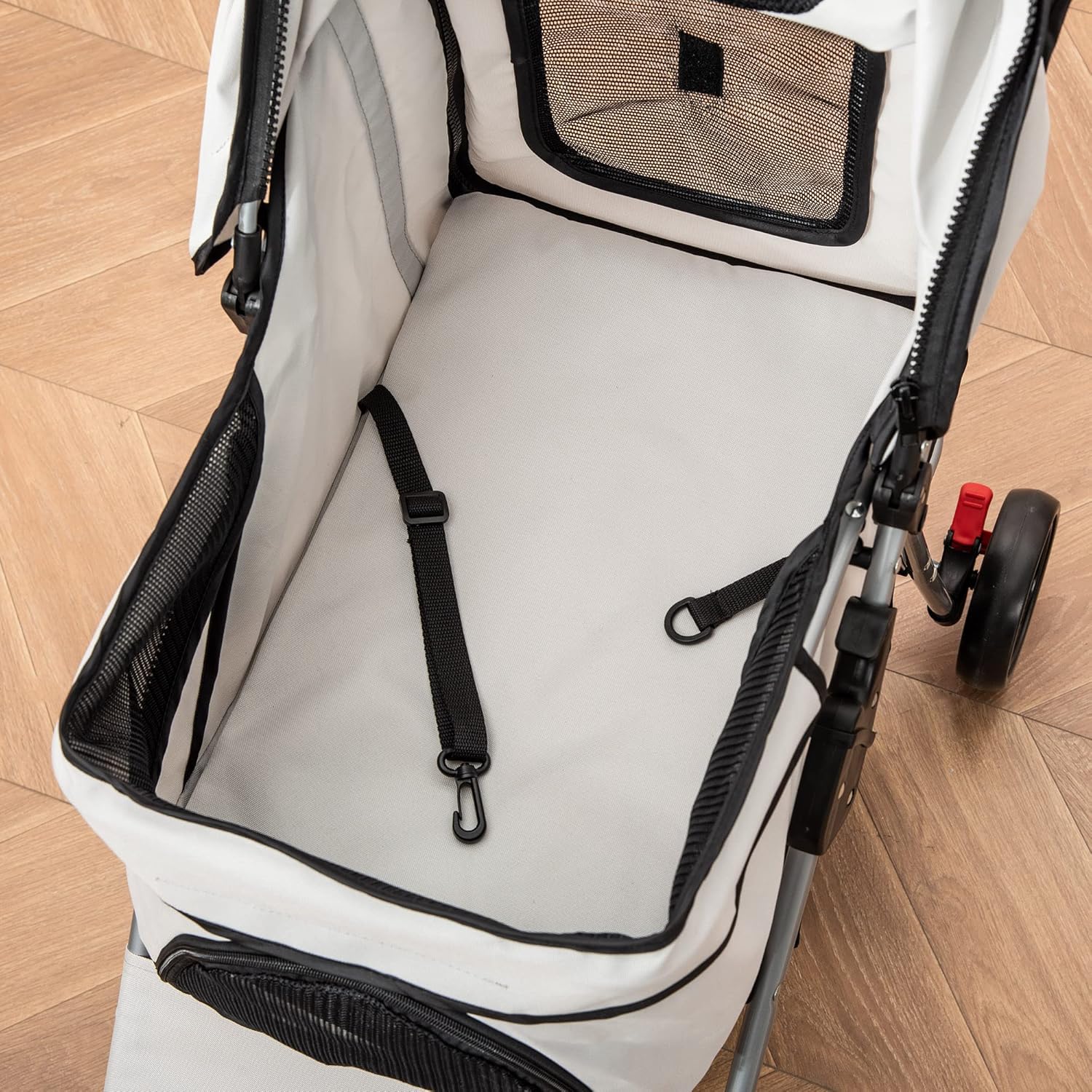 PawHut Dog Stroller, One-click Folding Pet Stroller with Cup Holder, 4 Wheels Travel Carrier w/Brakes, 360° Swiveling Front Wheels, Storage Basket, for XS/Small Dogs Cats, Grey